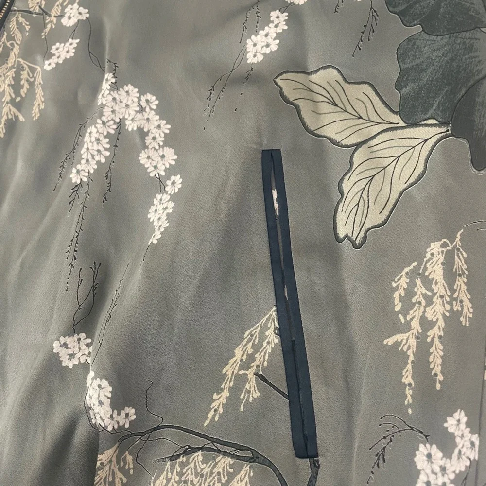 Rituals Satin Floral Bomber Jacket XL Sage Green Art -to- Wear Art Teacher
